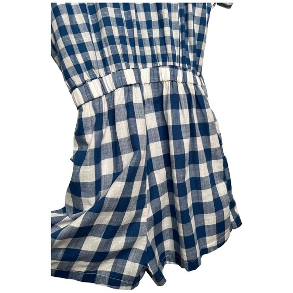 New Mainstrip Gingham V Neck Tie Wrap Front Romper Plaid Blue S - Picture 8 of 15